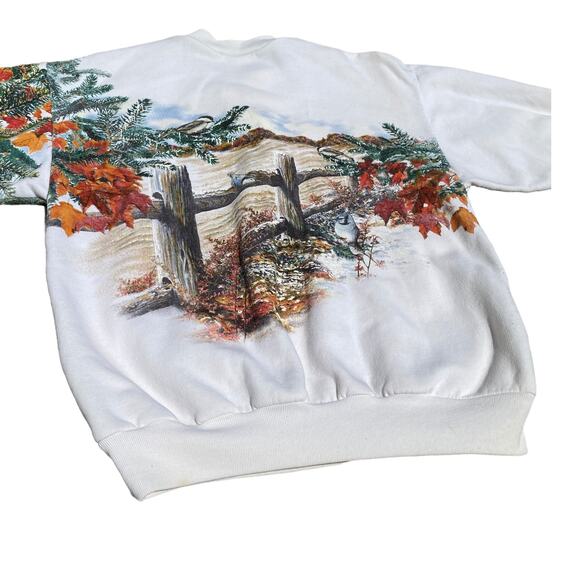 Art Unlimited Fall to Frost Wildlife Scene Double-sided Sweatshirt Sz M - Picture 7 of 12